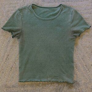 American Eagle XS Green Lettuce Hem Cropped Short-Sleeve T-Shirt
